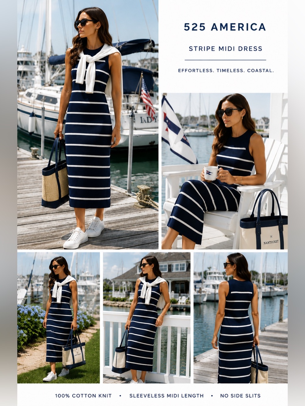 525 America Emma Cotton Midi/Maxi Dress Navy/White | Americana Coastal Elegance - Picture 13 of 16